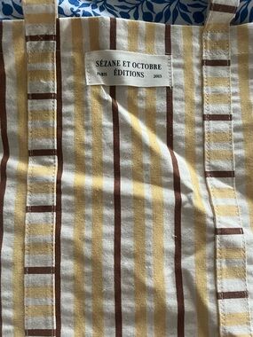 Sézane Striped Canvas Tote in Yellow, Brown, and White